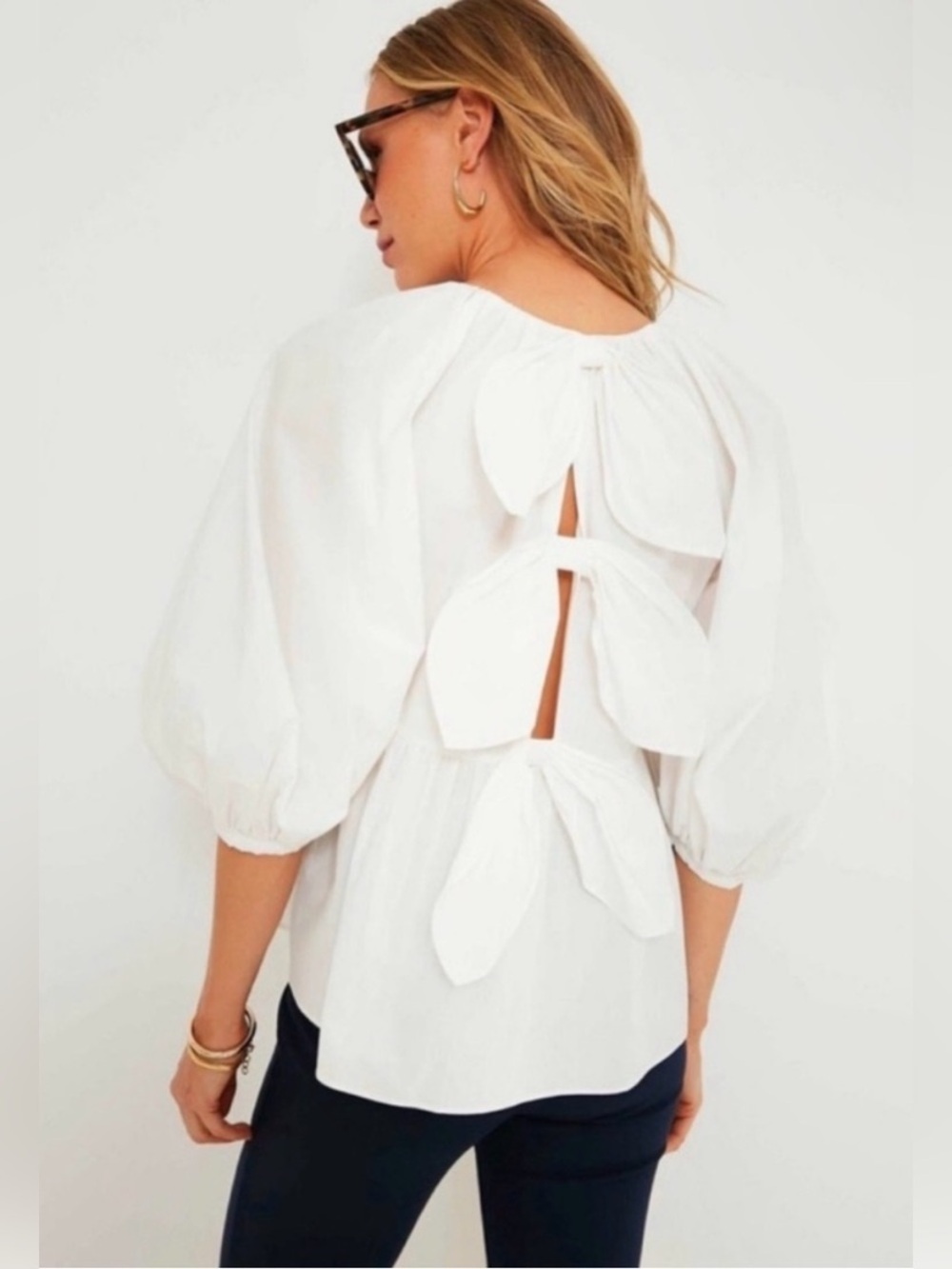 Tuckernuck Pomander Place Sutton Puff Sleeve Bow Back Blouse White S